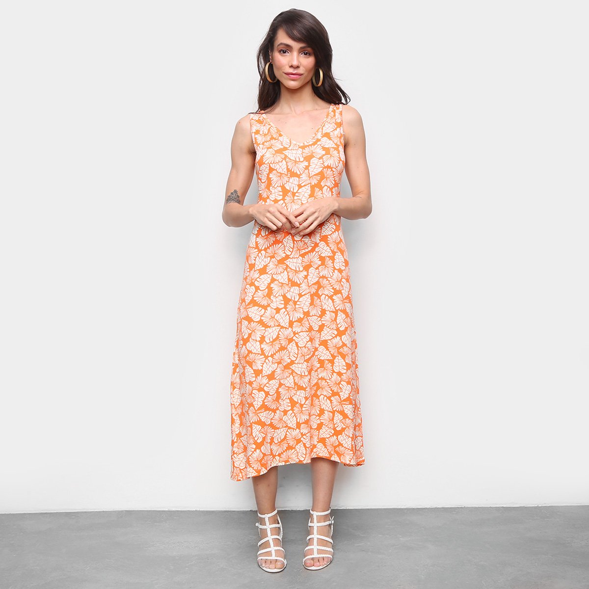 Vestido Volare Midi Evasê Decote V Viscolycra - Verde+Marrom Menor preço em Vestido Volare Midi Evasê Decote V Viscolycra - Verde+Marrom