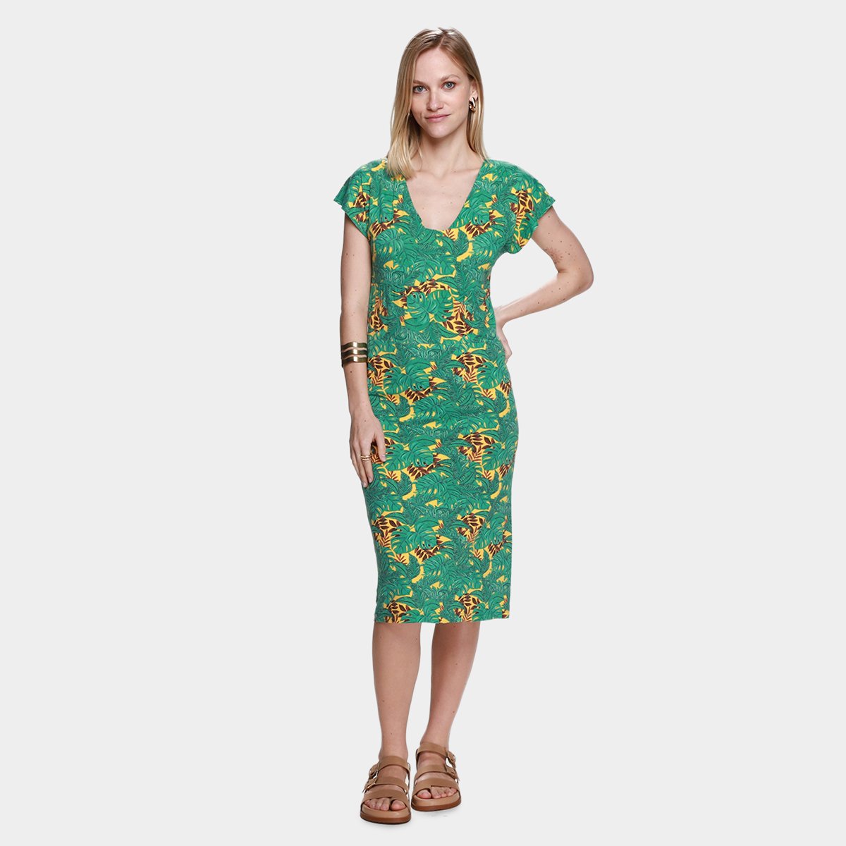 Vestido Volare Tubinho Midi Decote V Manga Japonesa - Verde Menor preço em Vestido Volare Tubinho Midi Decote V Manga Japonesa - Verde