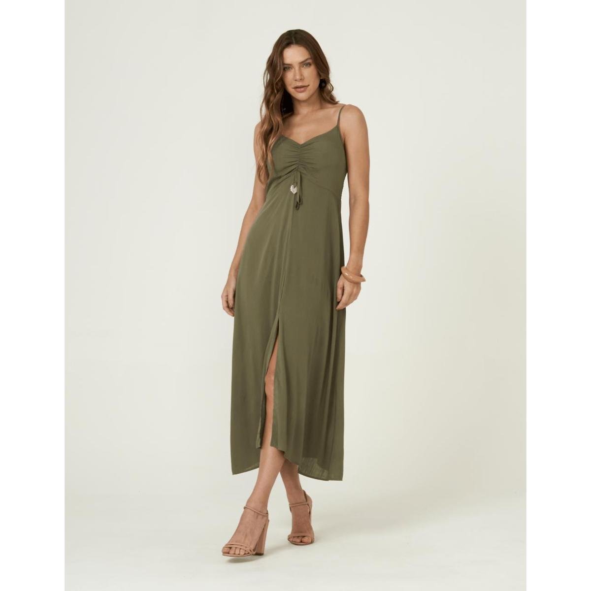 Vestido Zinzane Busto Franzido Fenda XGG PRETO Zattini