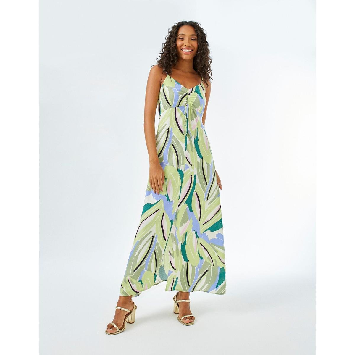 Vestido Zinzane Feminino Elle Busto Franzido - Verde M - VERDE - Verde Menor preço em Vestido Zinzane Feminino Elle Busto Franzido - Verde M - VERDE - Verde