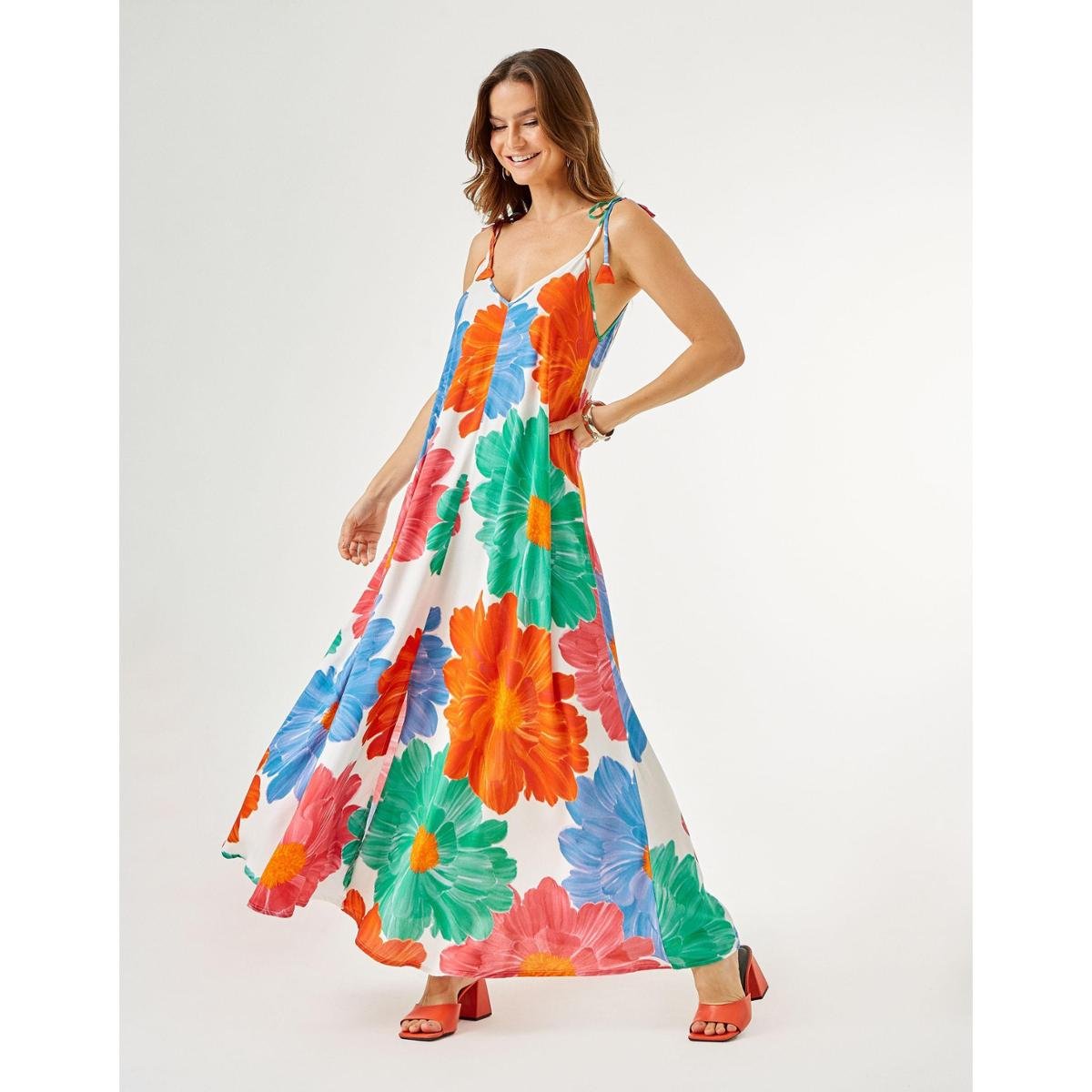 Vestido Zinzane Feminino Floral Color Longo - Off White M - OFF-WHITE - Off White Menor preço em Vestido Zinzane Feminino Floral Color Longo - Off White M - OFF-WHITE - Off White