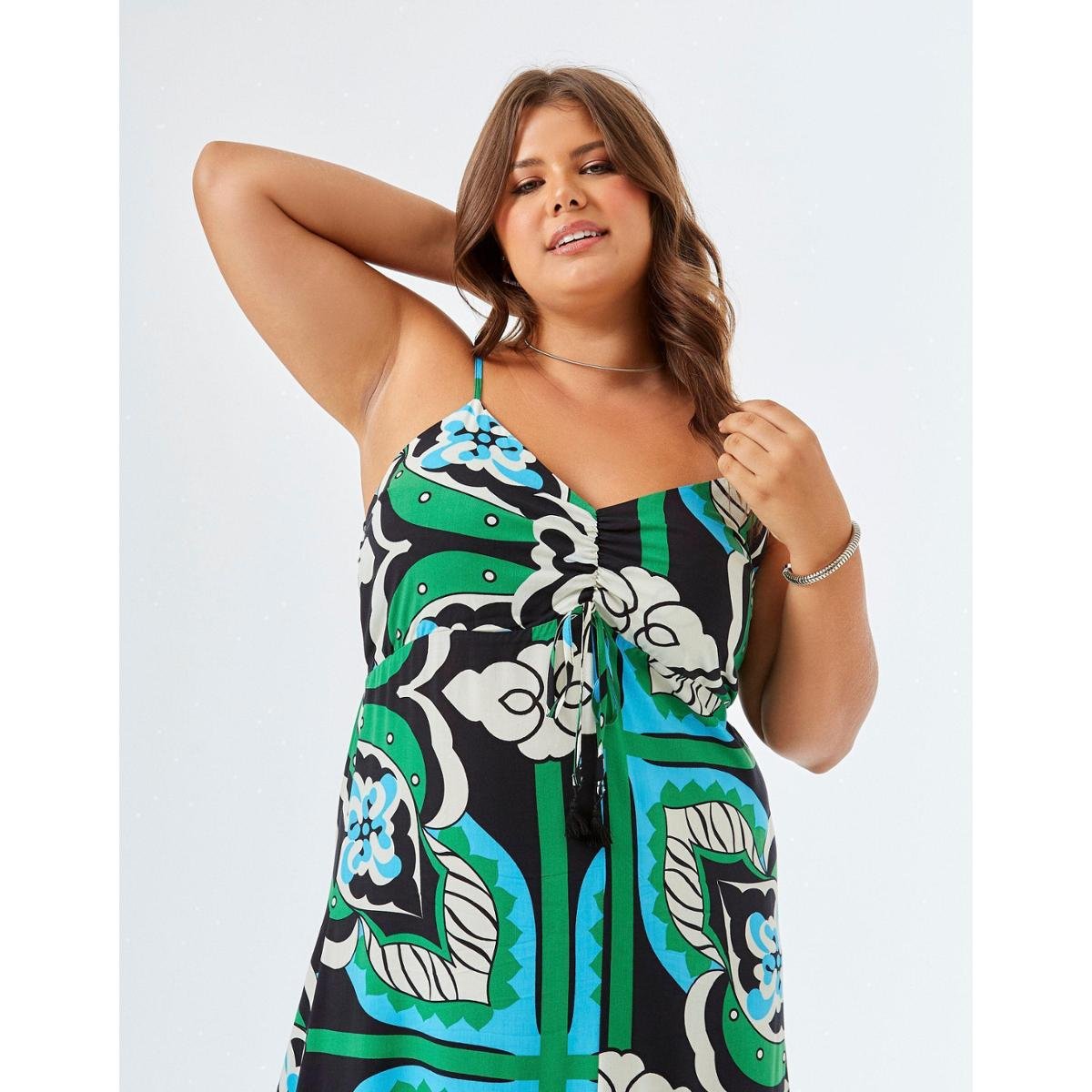 Vestido Zinzane Feminino Janine Busto Franzido Preto XGG PRETO