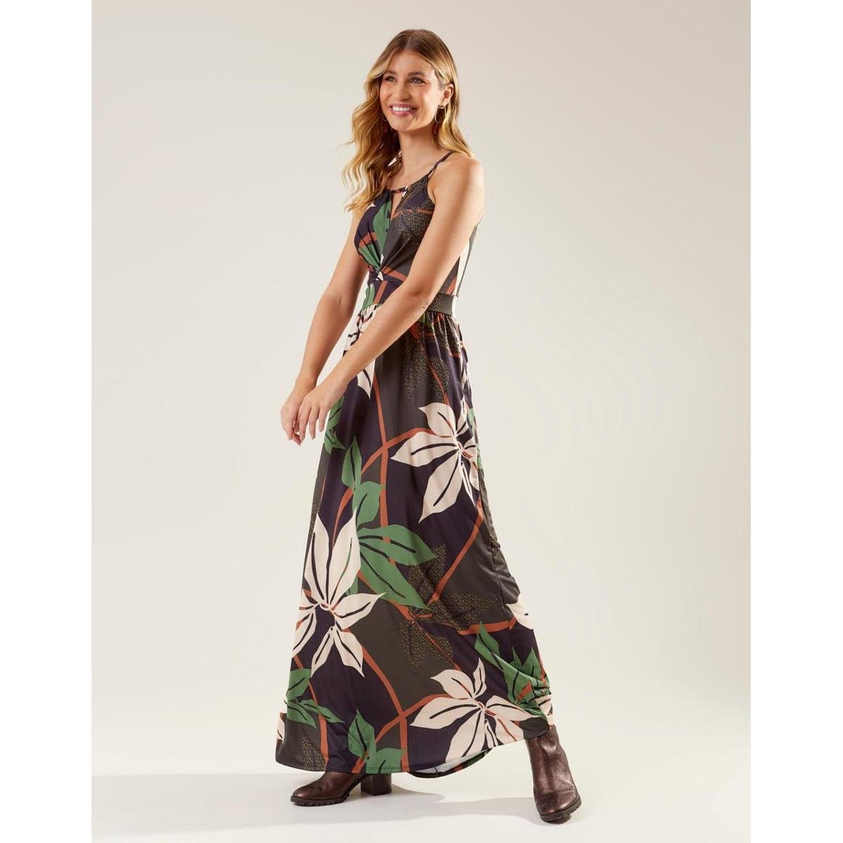 Vestido Zinzane Feminino Longo Estampado Emma Preto Zattini