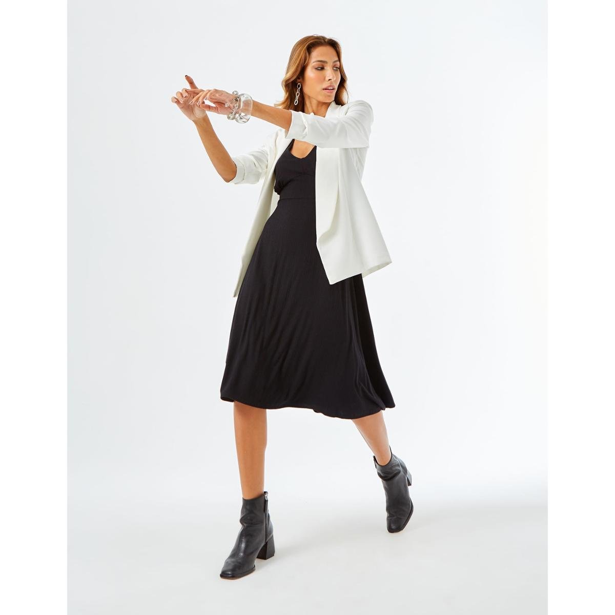 Vestido Zinzane Feminino Midi Canelado Decote PP PRETO Zattini