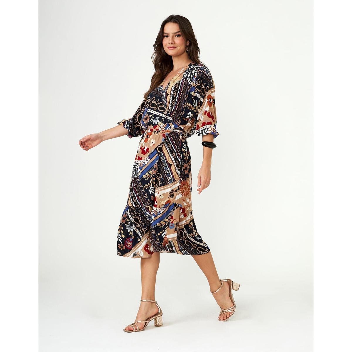 ワンピース Marbella Panel Printed Dress misty sax Vestido Zinzane Feminino Morgana Midi Manga Bufante XGG - MARINHO