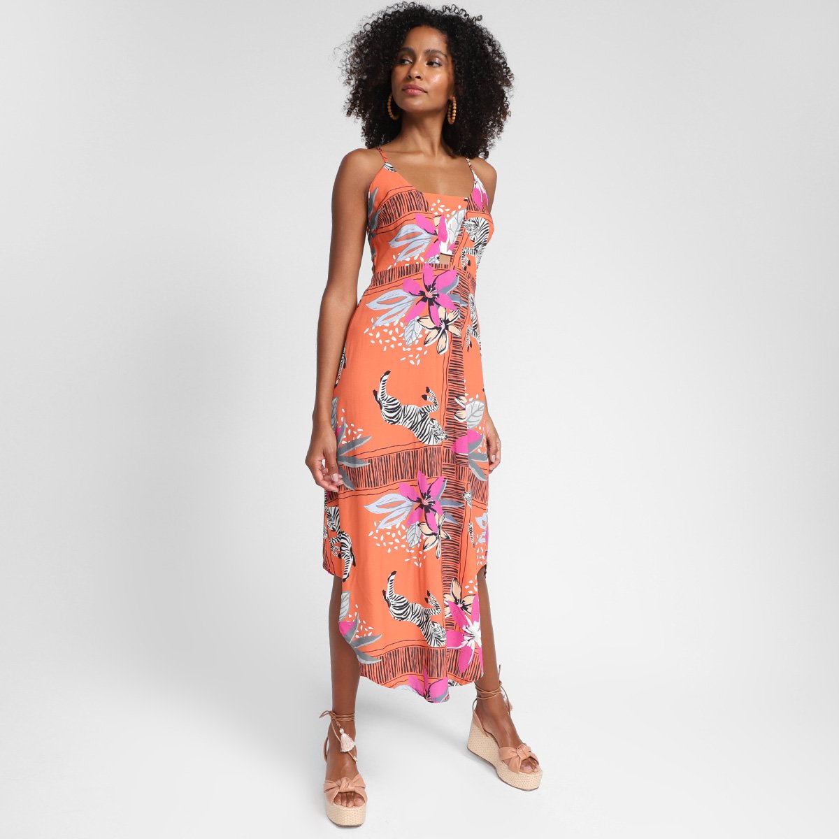 VESTIDOS Mercatto feminino TECIDO ESTAMPADO MIDI CHANFRADO-2837482 - Laranja Menor preço em VESTIDOS Mercatto feminino TECIDO ESTAMPADO MIDI CHANFRADO-2837482 - Laranja