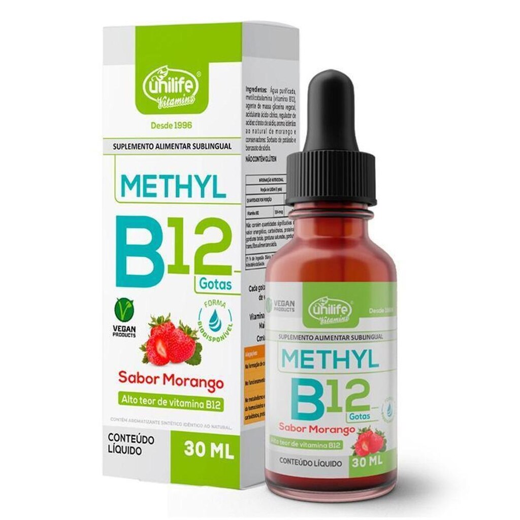 Vitamina B12 Methyl Gotas Morango 30ml - Unilife