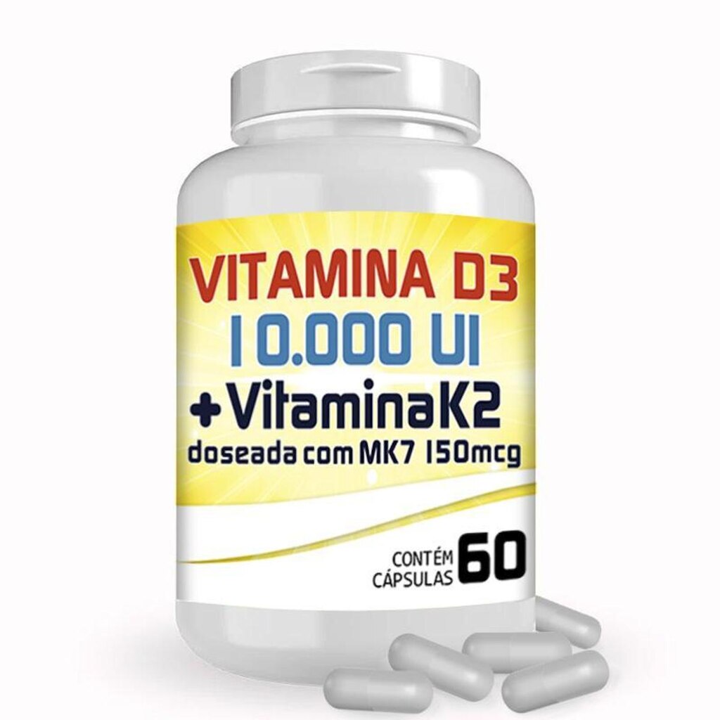 Vitamina D3 10.000ui + Vitamina K2 150mcg Com 60 Cápsulas