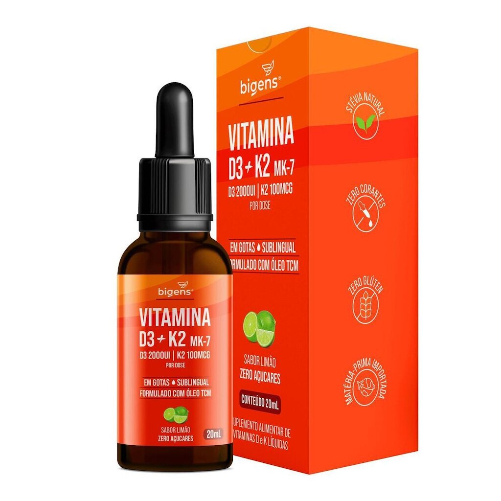 Vitamina D3 + K2 Mk-7 Em Gota (D3 2000ui K2 100mcg) 20ml - Bigens