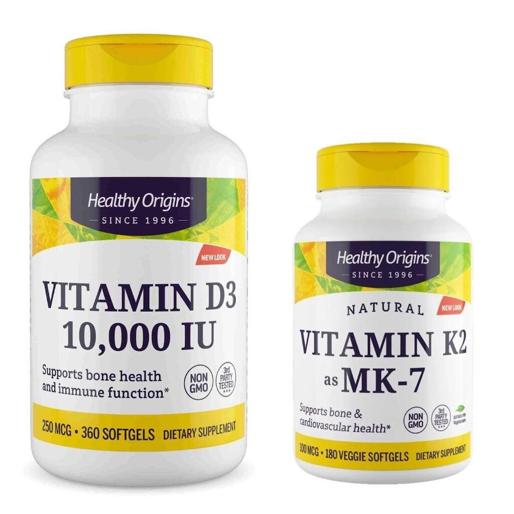 Vitamina Healthy Origins D3 10.000UI (360 Softgels) + Vitamina K2 MK7 (180 Softgels) 100mcg