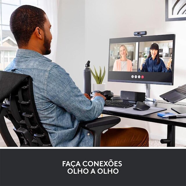 Webcam + Suporte Logitech Brio 500 Full HD, 1080p, 30 FPS, com Microfones Duplos, USB,