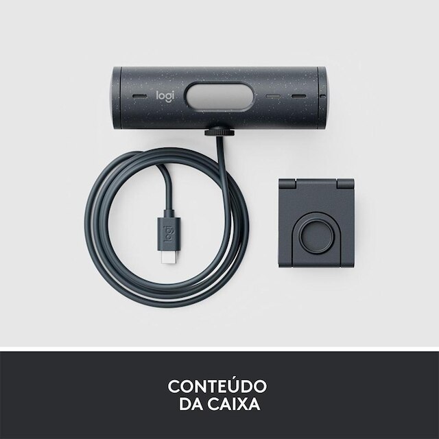 Webcam + Suporte Logitech Brio 500 Full HD, 1080p, 30 FPS, com Microfones Duplos, USB,