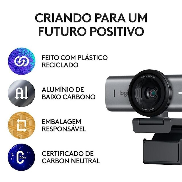 Webcam Ultra HD 4K Logitech MX Brio Com Microfones com Redução de Ruído, - 960-001548