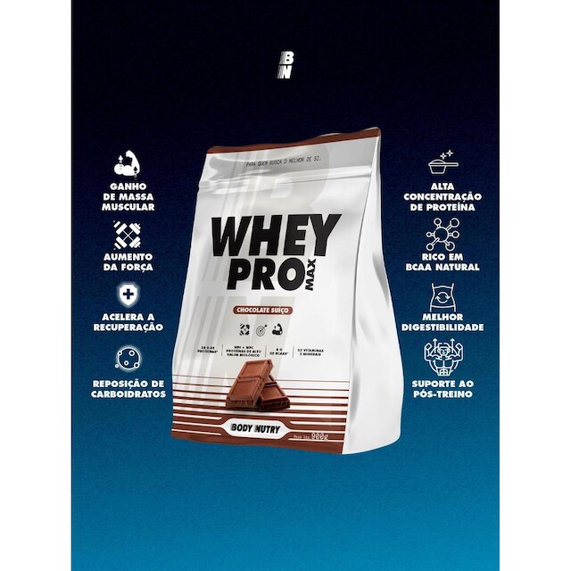 Whey Pro Max Body Nutry 900g Proteína em Pó Sabores Morango Chocolate ou Baunilha
