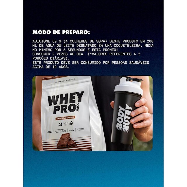 Whey Pro Max Body Nutry 900g Proteína em Pó Sabores Morango Chocolate ou Baunilha