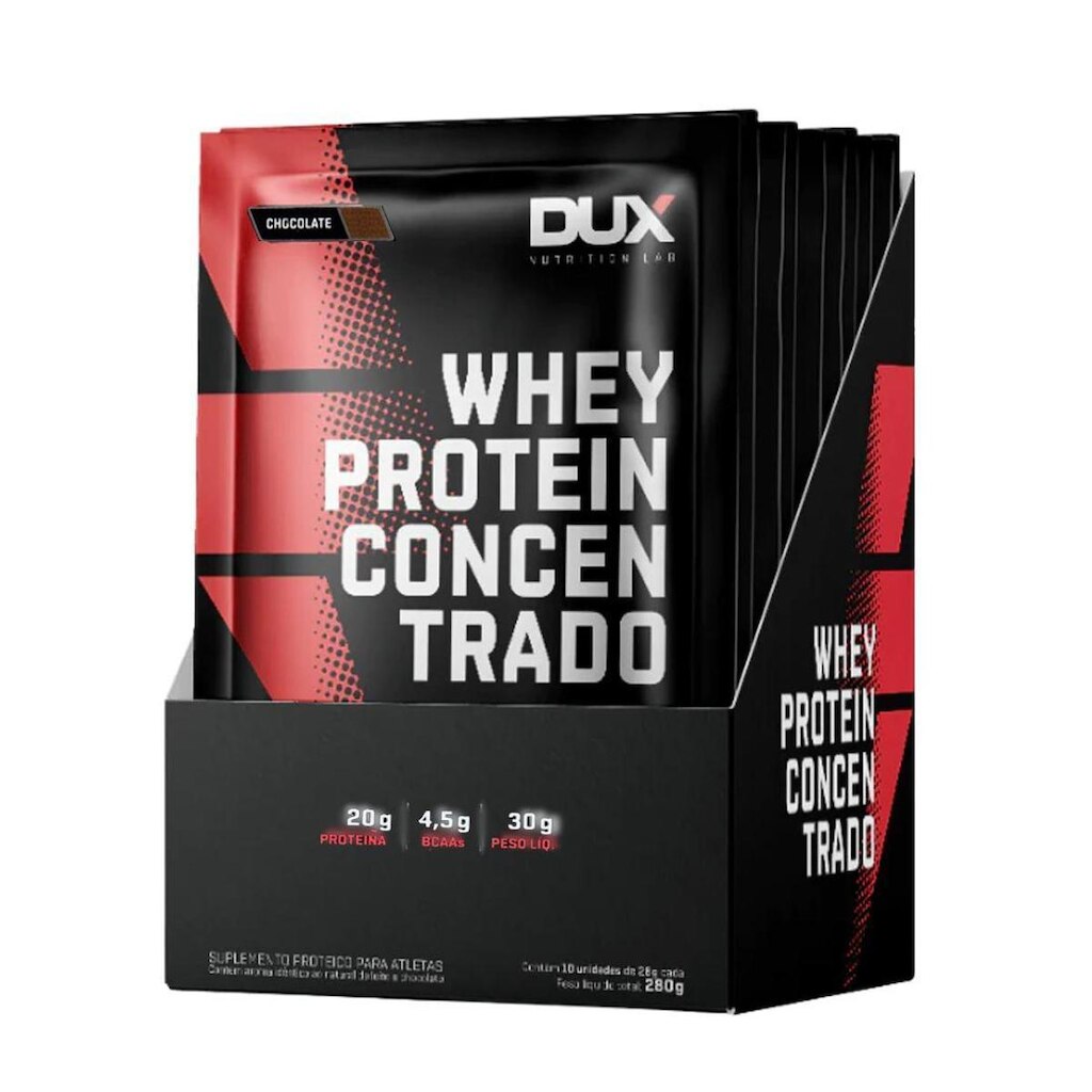Whey Protein Concentrado Sachê 30g Chocolate 10un Dux